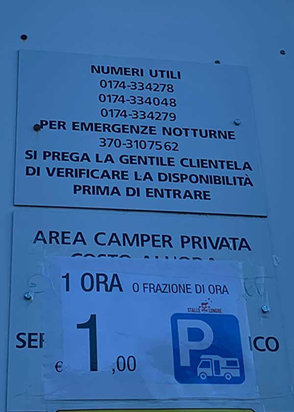 info Area sosta camper Borgo Stalle Lunghe